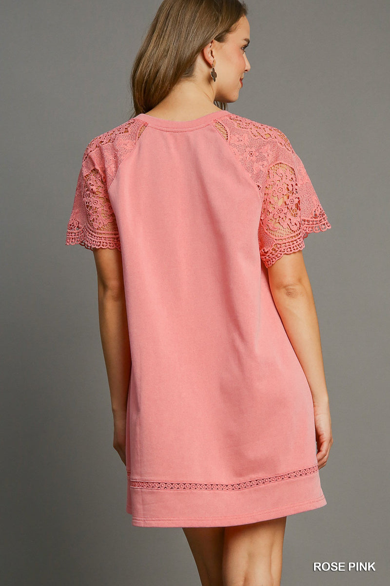 FINAL SALE Round Neck French Terri Mini Dress - Rose Pink