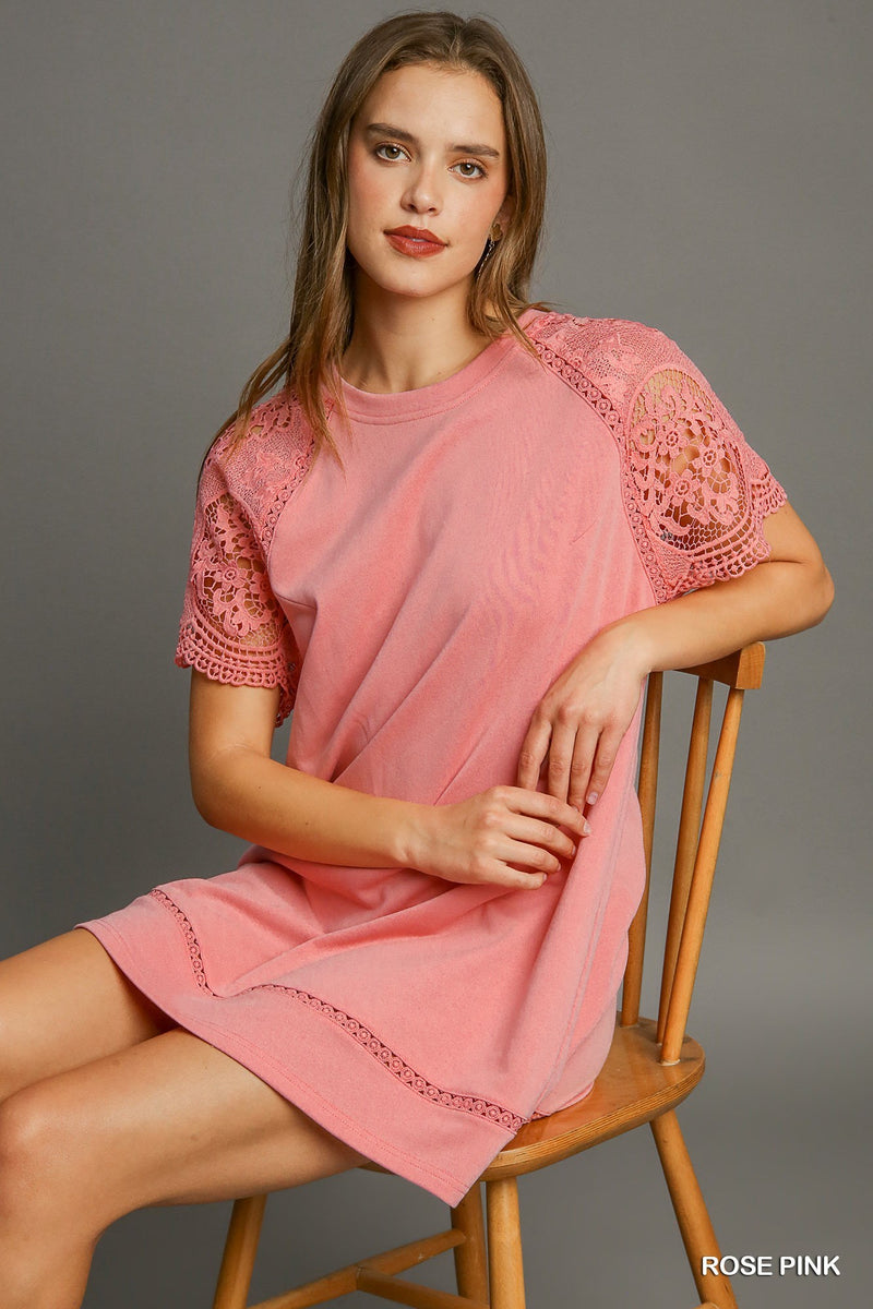 FINAL SALE Round Neck French Terri Mini Dress - Rose Pink