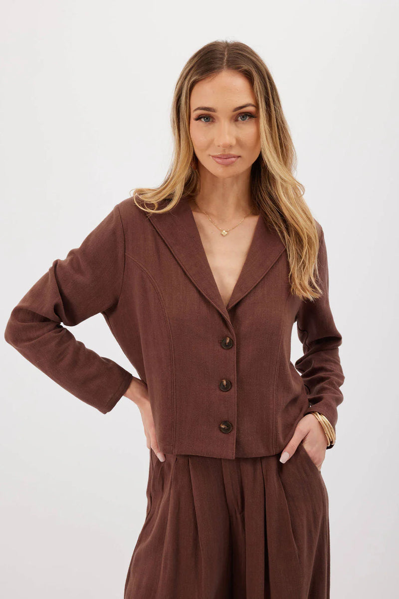 Kylie Paige - Made in the USA - Linen Flora Jacket - Chocolate