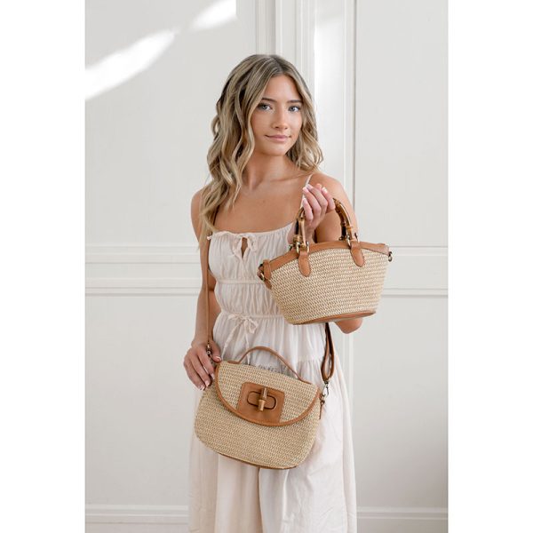 Joy Susan Natural Straw Hattie Bamboo Turnlock Top Handle Flap Crossbody