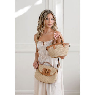 Joy Susan Natural Straw Hattie Bamboo Turnlock Top Handle Flap Crossbody