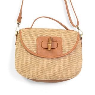 Joy Susan Natural Straw Hattie Bamboo Turnlock Top Handle Flap Crossbody