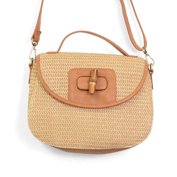 Joy Susan Natural Straw Hattie Bamboo Turnlock Top Handle Flap Crossbody