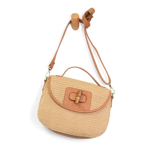 Joy Susan Natural Straw Hattie Bamboo Turnlock Top Handle Flap Crossbody