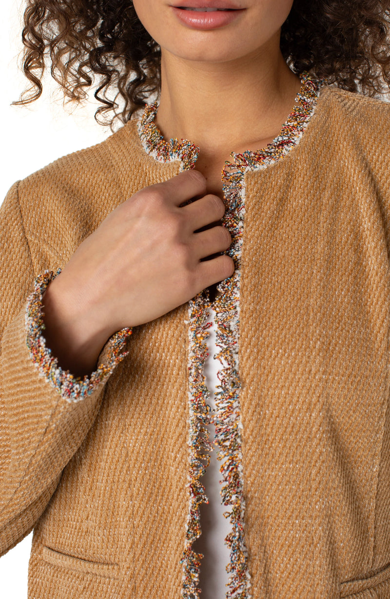 Liverpool Collarless Jacket w/ Frayed Edges - Honey