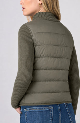Liverpool Zip Front Quilted Sweater Jacket Heather Olive