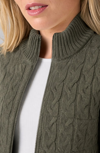 Liverpool Zip Front Quilted Sweater Jacket Heather Olive