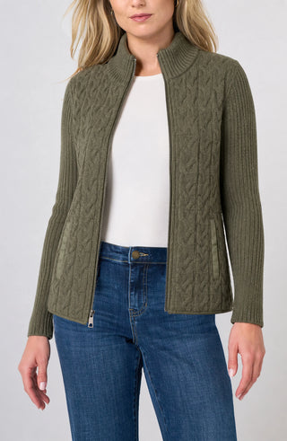 Liverpool Zip Front Quilted Sweater Jacket Heather Olive
