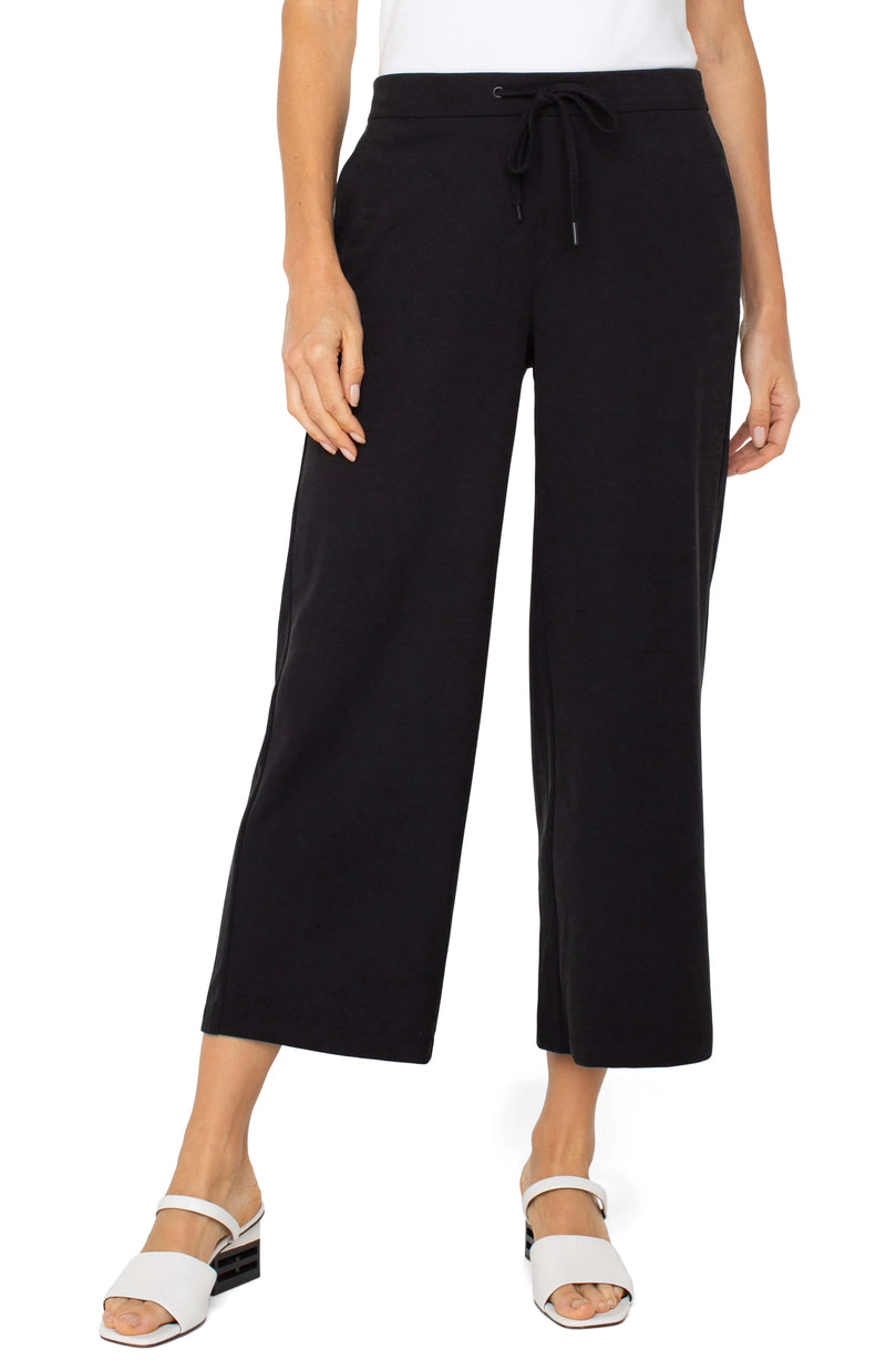 Liverpool Pull-on Wide Leg Crop Trouser - Black