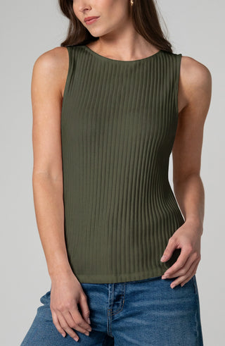 Liverpool Sleeveless Boat Neck Rib Knit Top Club Hunter Green