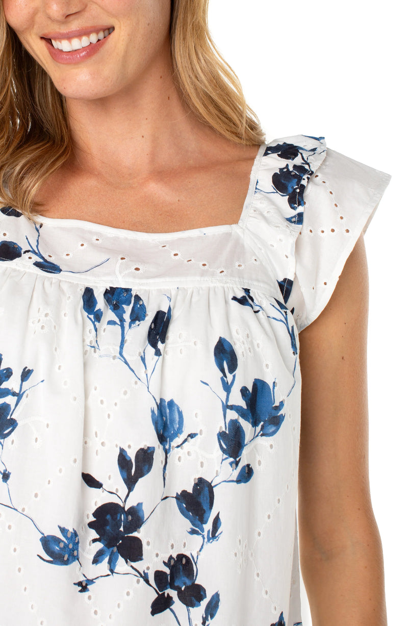 Liverpool Short Sleeve Square Neck Woven Blouse - Indigo Rose