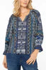 Liverpool 3/4 Sleeve Button Front Woven Blouse - Blue Shibori Multi