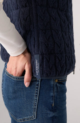 Liverpool Sleeveless Reversible Zip Front Quilted Sweater Vest Navy