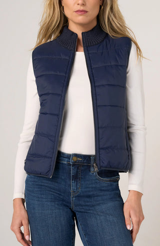 Liverpool Sleeveless Reversible Zip Front Quilted Sweater Vest Navy