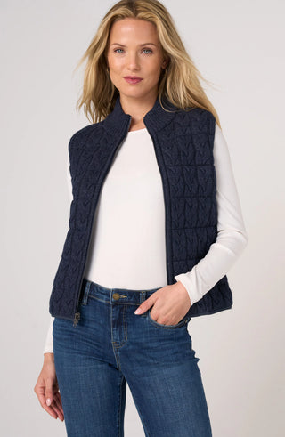 Liverpool Sleeveless Reversible Zip Front Quilted Sweater Vest Navy