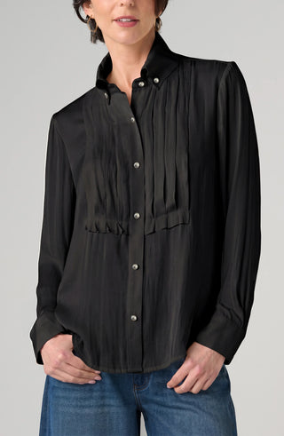 Liverpool Long Sleeve Tuxedo Woven Top Black