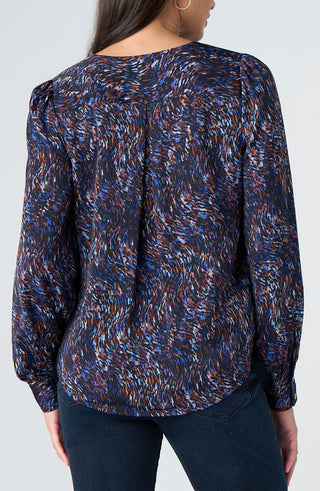 Liverpool Long Sleeve Woven Blouse Blue Brown Multi