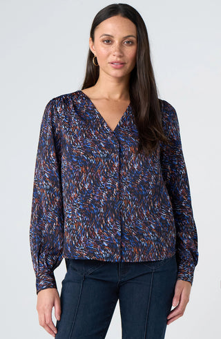 Liverpool Long Sleeve Woven Blouse Blue Brown Multi