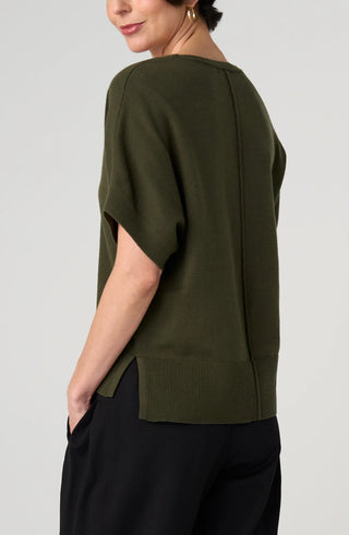 Liverpool Short Sleeve V-neck Dolman Sweater Hunter Green