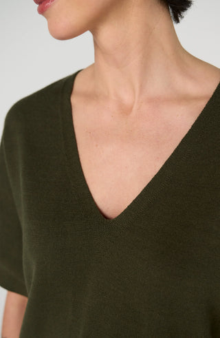 Liverpool Short Sleeve V-neck Dolman Sweater Hunter Green