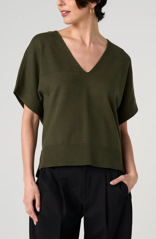 Liverpool Short Sleeve V-neck Dolman Sweater Hunter Green