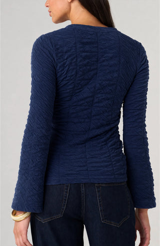 Liverpool Long Flare Sleeve Crew Neck Knit Top Navy