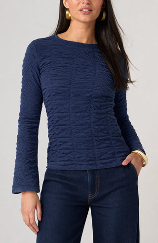 Liverpool Long Flare Sleeve Crew Neck Knit Top Navy