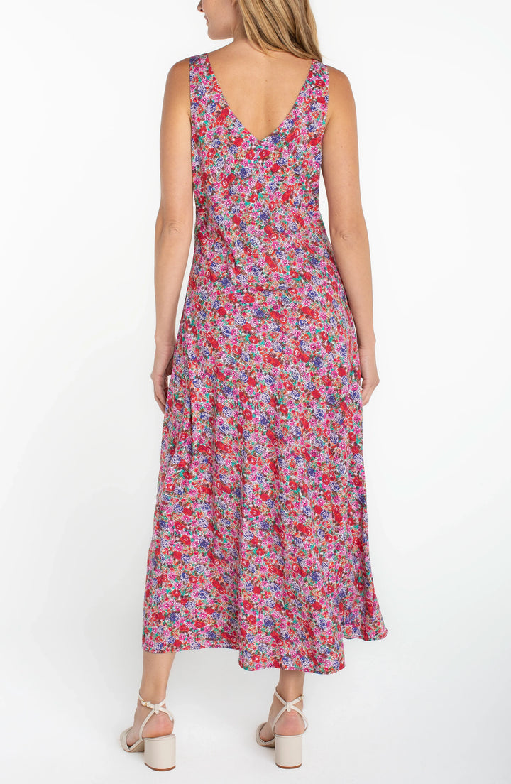 Liverpool Sleeveless Ruffle Front Woven Maxi Dress - Pink Multi