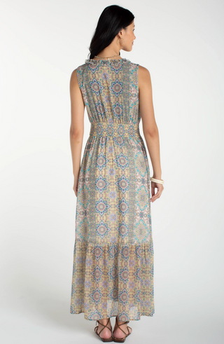Liverpool Sleeveless Smocked Waist Maxi Dress Citron Multi