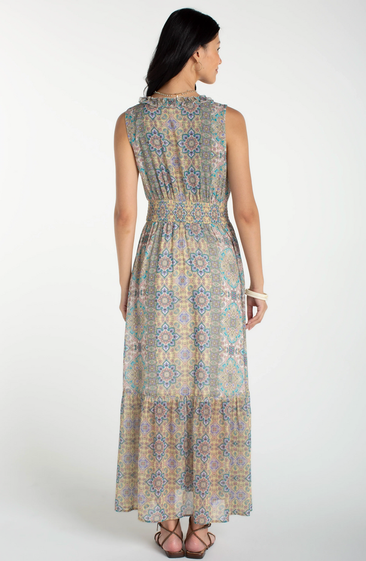 Liverpool Sleeveless Smocked Waist Maxi Dress Citron Multi