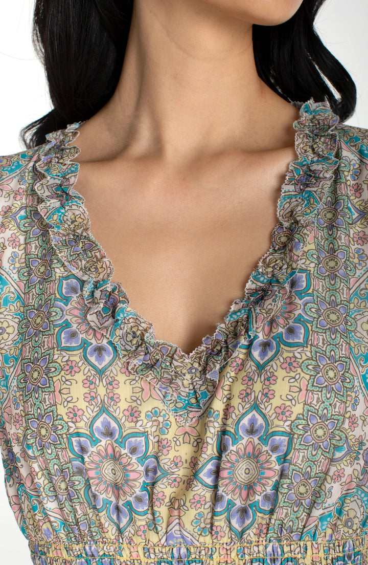 Liverpool Sleeveless Smocked Waist Maxi Dress Citron Multi