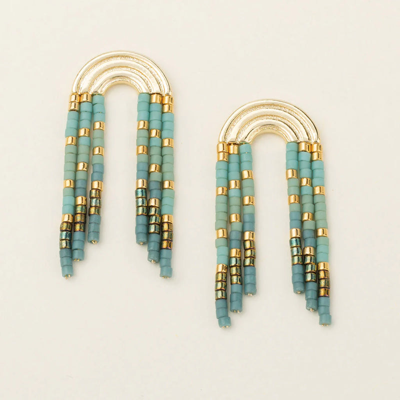 Scout - Chromacolor Miyuki Rainbow Fringe Earring - Turquoise/Mint/Gold