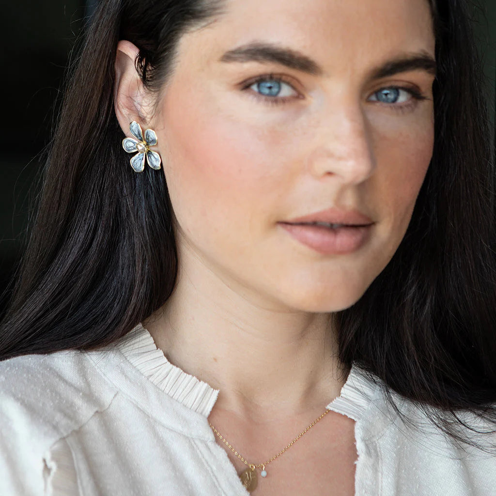 Scout - Sparkle &amp; Shine Lg Enamel Flower Earring - Warm Grey/Gold