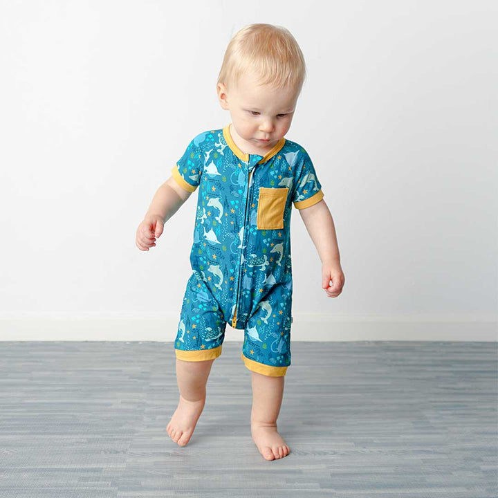 Emerson &amp; Friends Ocean Friends Bamboo Baby Boy Shortie Romper