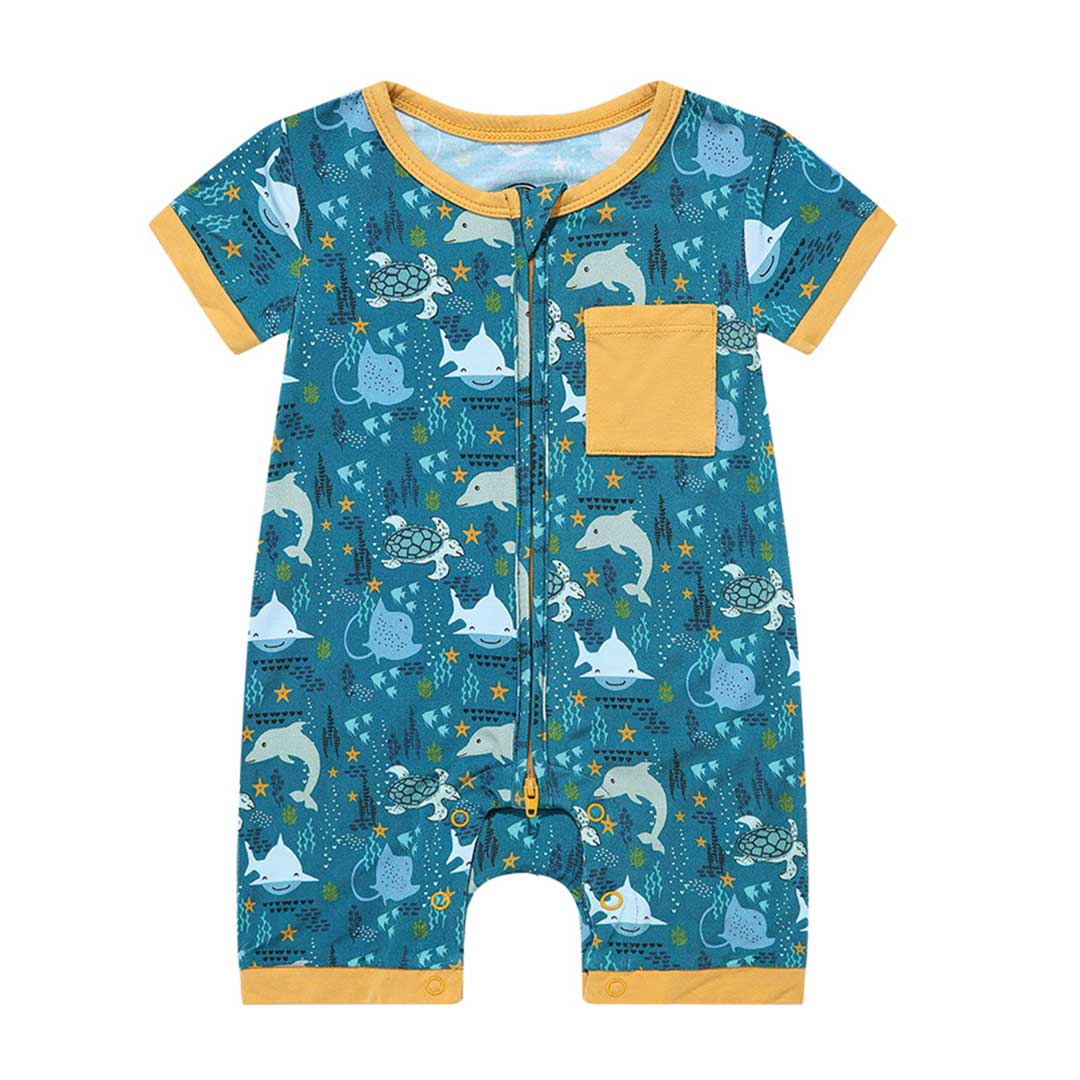 Emerson &amp; Friends Ocean Friends Bamboo Baby Boy Shortie Romper