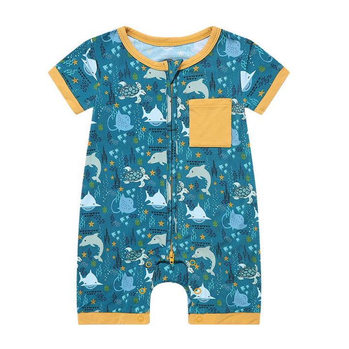 Emerson &amp; Friends Ocean Friends Bamboo Baby Boy Shortie Romper