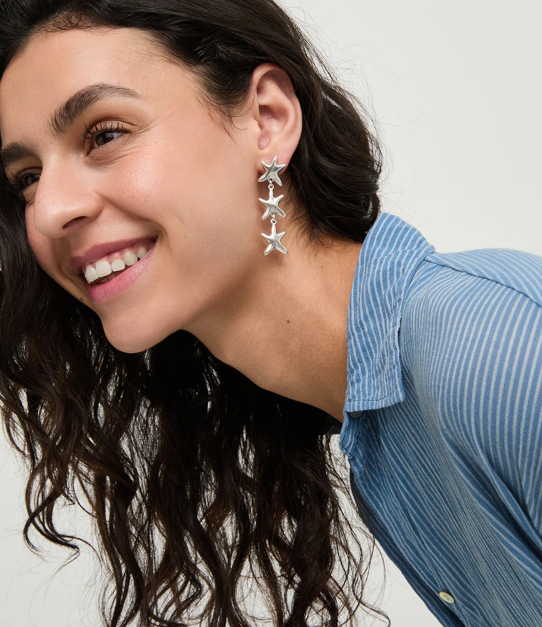 UNOde50 Earrings Orion Long earrings with 3 starfishes Silver