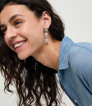 UNOde50 Earrings Orion Long earrings with 3 starfishes Silver