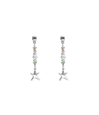 UNOde50  Earrings Espectro Long earrings with starfish and pearl Silver