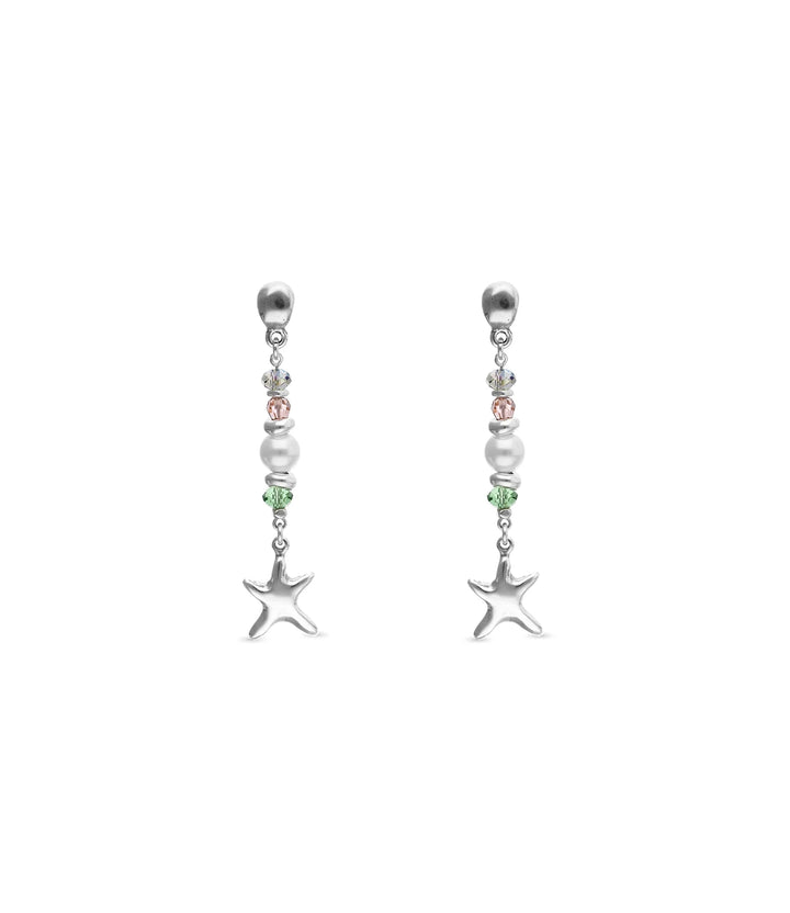 UNOde50  Earrings Espectro Long earrings with starfish and pearl Silver