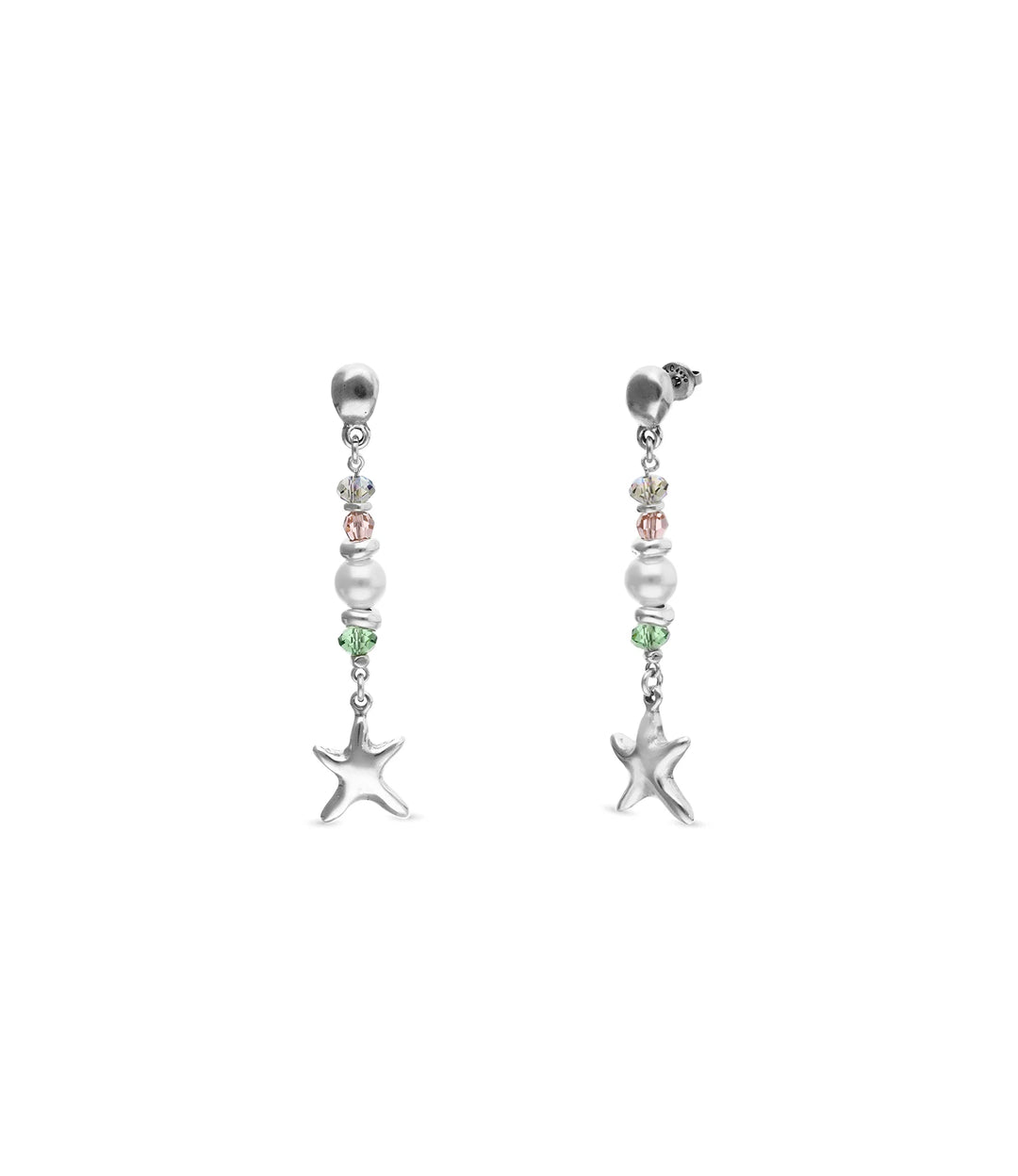 UNOde50  Earrings Espectro Long earrings with starfish and pearl Silver