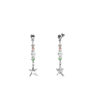 UNOde50  Earrings Espectro Long earrings with starfish and pearl Silver