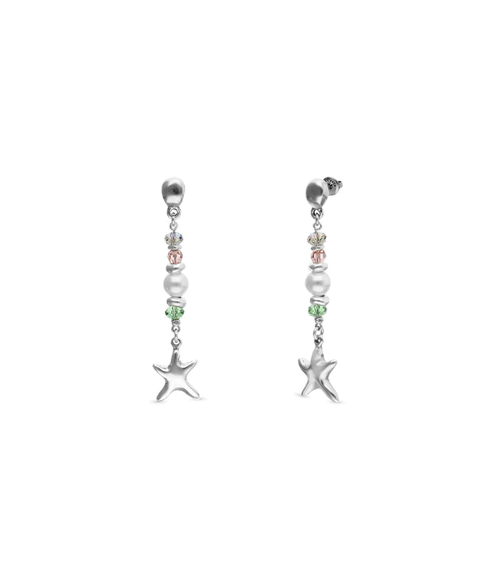 UNOde50  Earrings Espectro Long earrings with starfish and pearl Silver