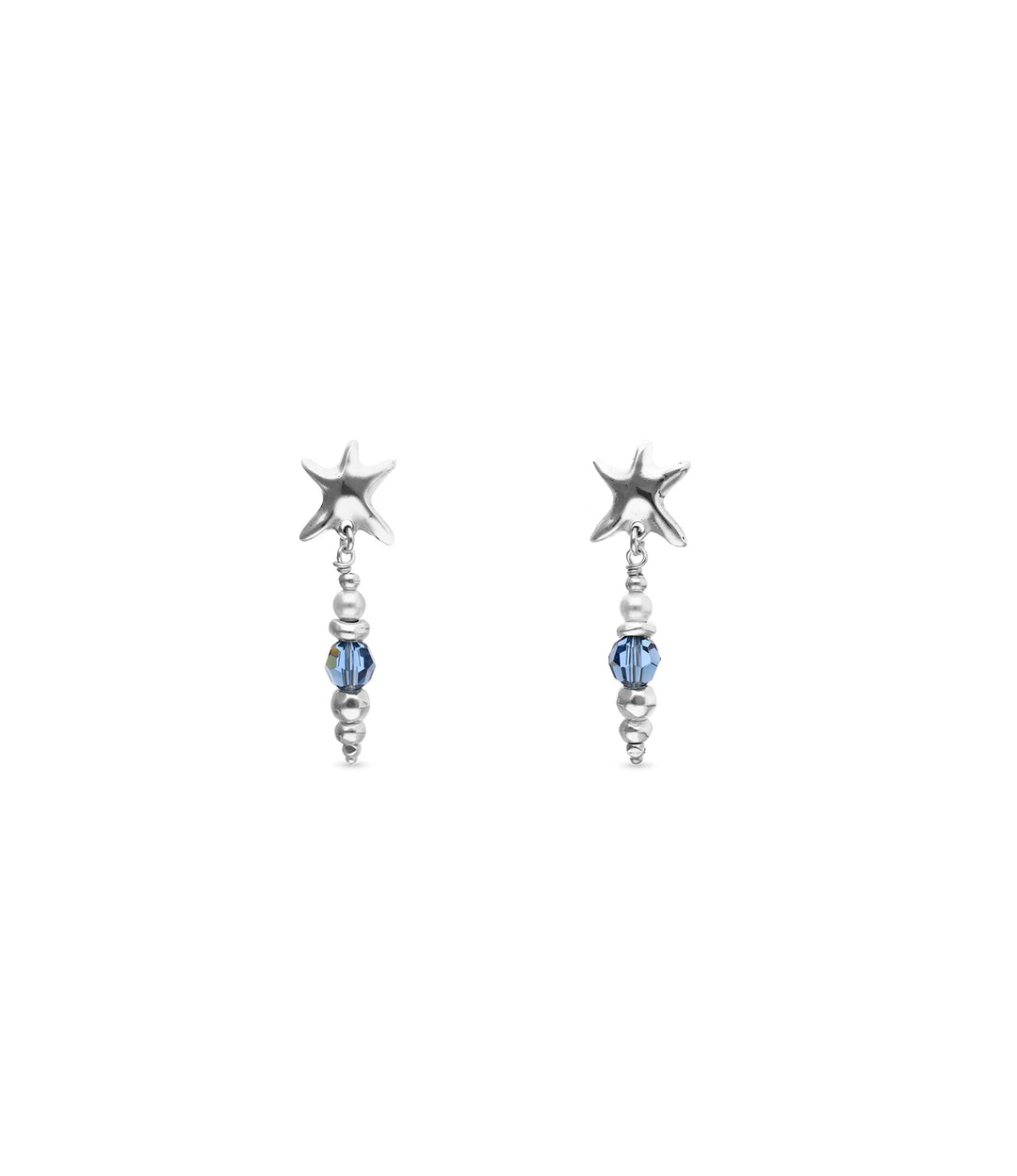UNOde50 Earrings Starblue Long earrings with starfish and crystals Silver