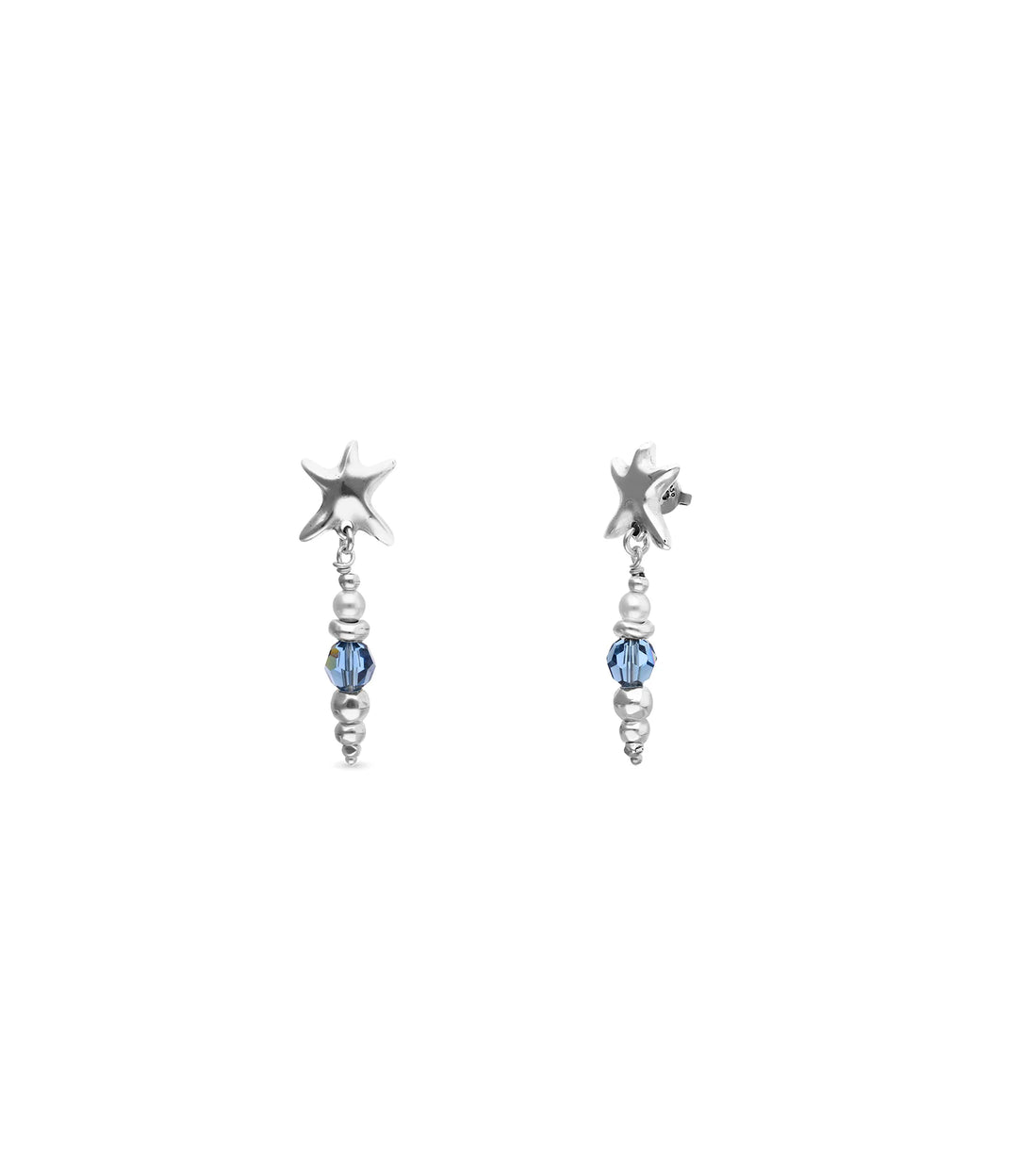 UNOde50 Earrings Starblue Long earrings with starfish and crystals Silver