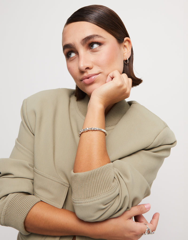 UNOde50 Beaded stretch bracelet with tubular piece - Sterling Silver