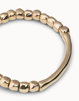 UNOde50 Beaded stretch bracelet with tubular piece- Gold