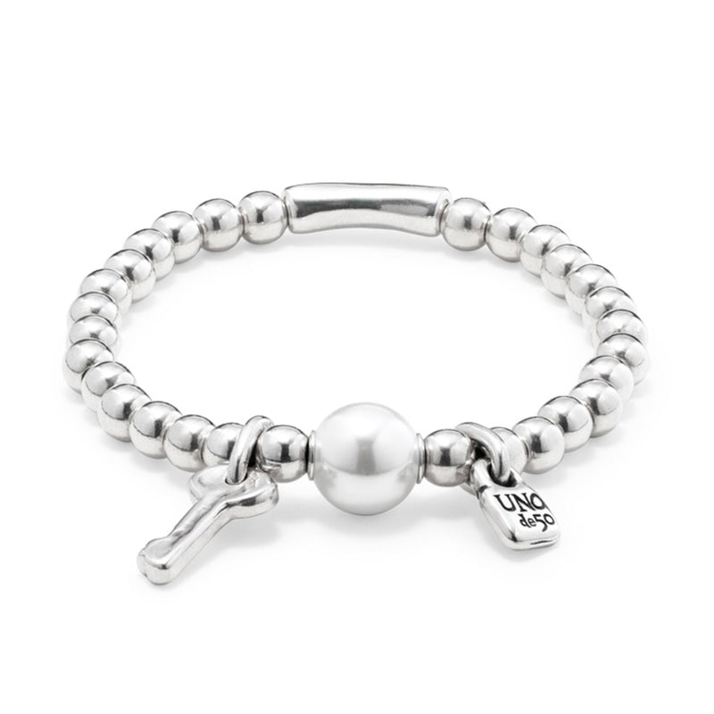 UNOde50  Beaded stretch bracelet with a pearl - Sterling Silver