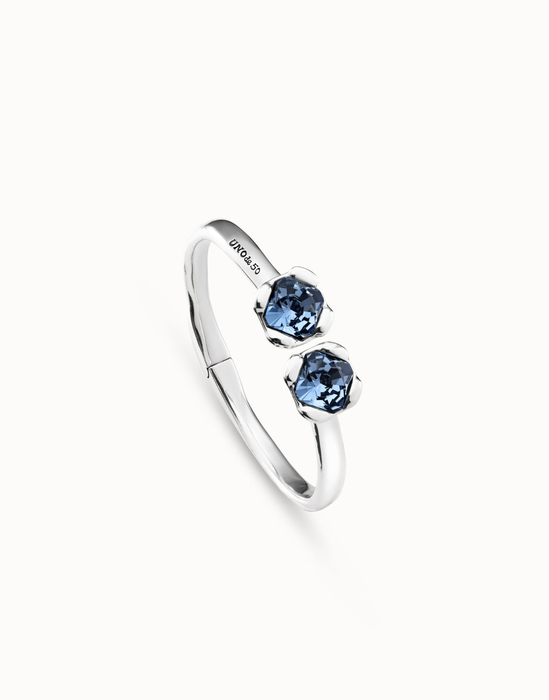 UNODE50 Bangle bracelet with two blue crystals Silver