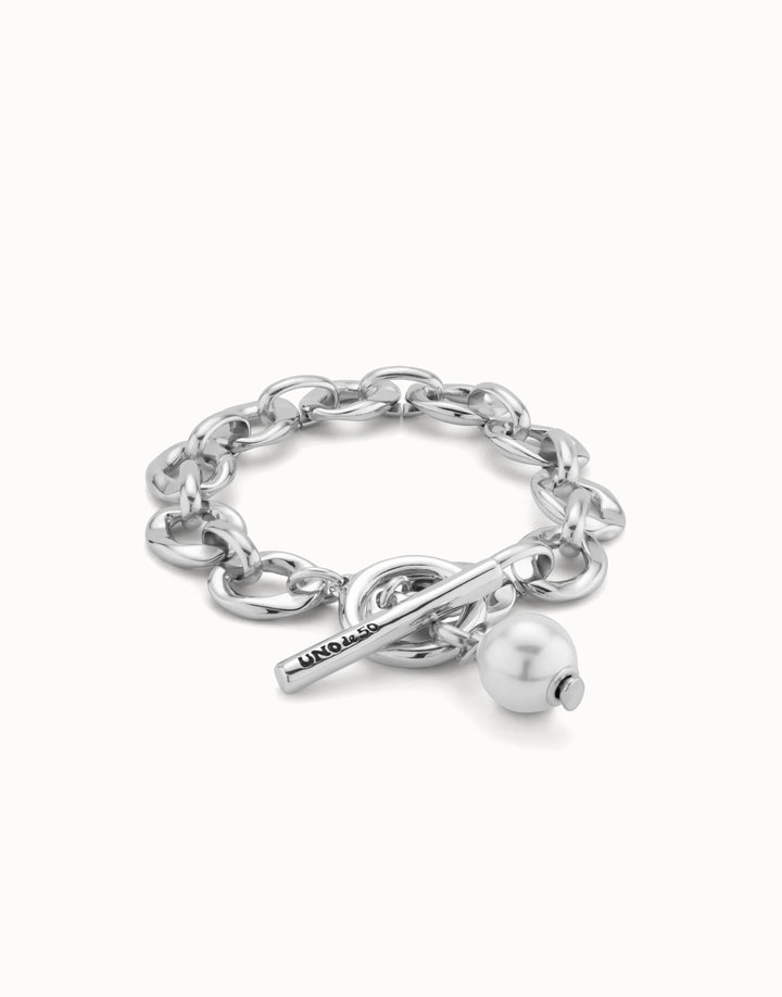 UNODE50 Large link chain bracelet with a pearl Silver
